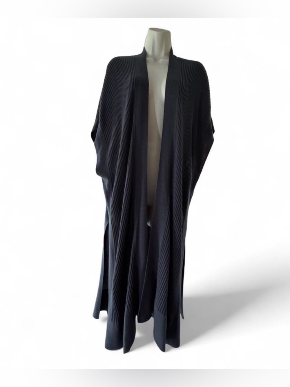 Eileen Fisher Tencell Lyocell Long Ribbed Cardigan Duster Side Slit Luxury OS